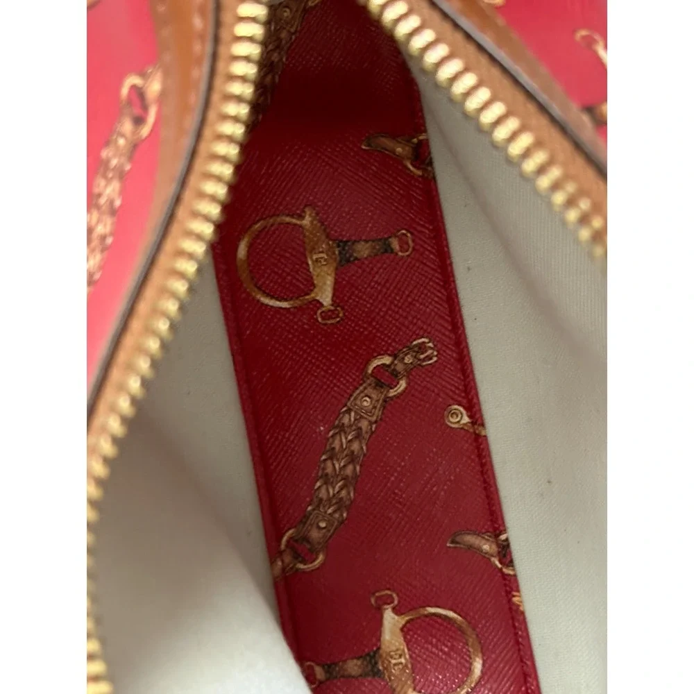 Lauren Ralph Lauren Red Equestrian Bit Print Wristlet Pouch Cosmetic Bag